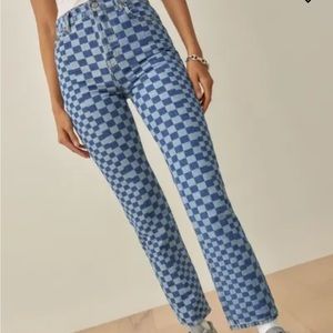 Cynthia Checkerboard High Rise Straight Jeans